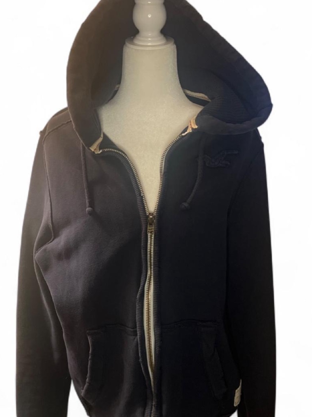 Vintage Hollister Y2K Navy Zip-Up Hooded Sweatshirt